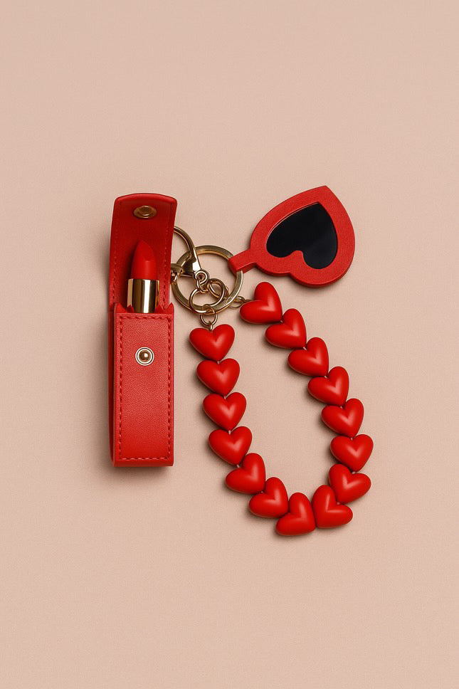 VALENTINA- bijou de sac étui à rouge à lèvres , miroir girly, et chaîne téléphone