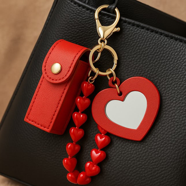 VALENTINA- bijou de sac étui à rouge à lèvres , miroir girly, et chaîne téléphone